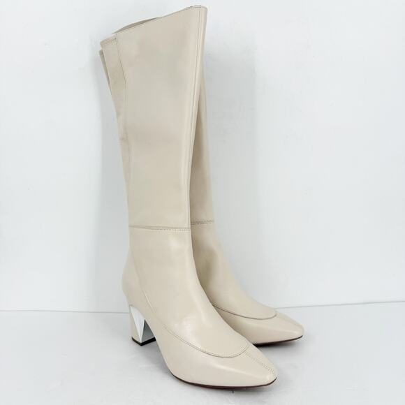 Linea Paolo Womens Jaime Boots Size 8.5M Cream Knee High Heels Leather NWOB - Picture 4 of 11